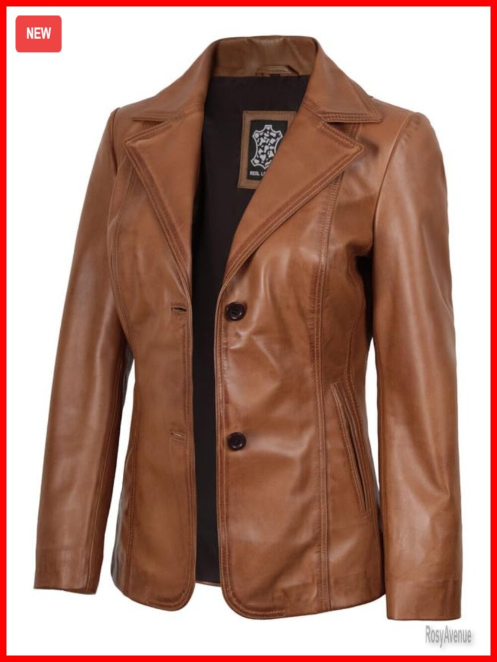 Womens Real Lambskin Leather Blazer Notch Lapel Button Front Jacket